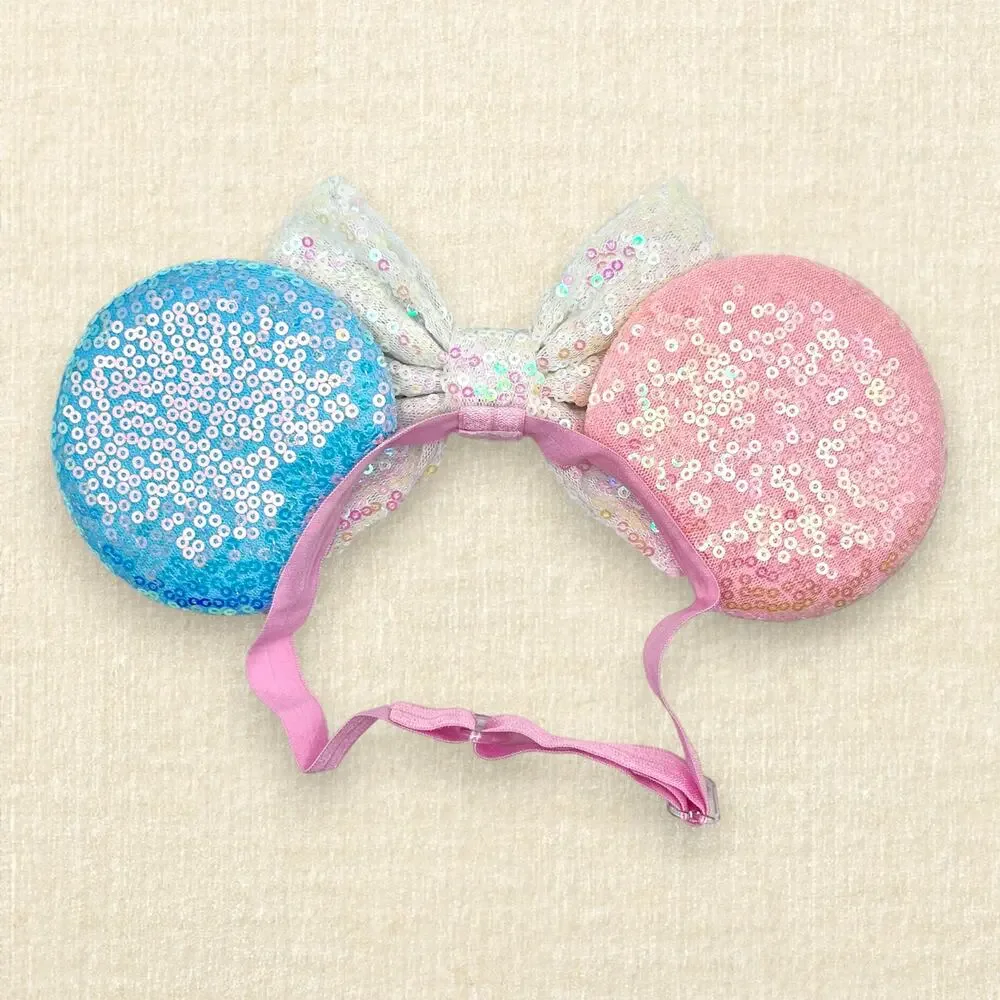 Elastic Pink & Blue Birthday Girl Minnie Ears | Disney-Inspired Mouse Ears